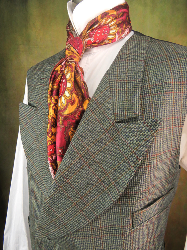 Men's Double Breasted Vest - Mini Herringbone with Rust and Copper Accents