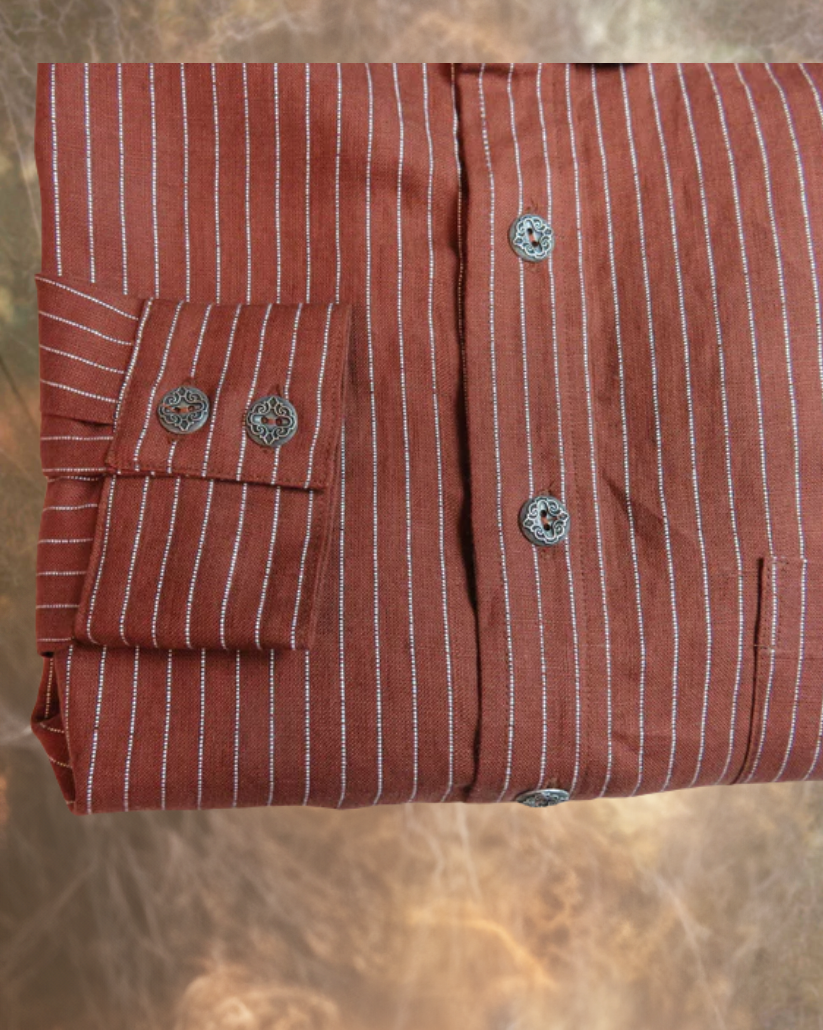 Brick with Ticking Stripe Men's Dakota Shirt 100% linen