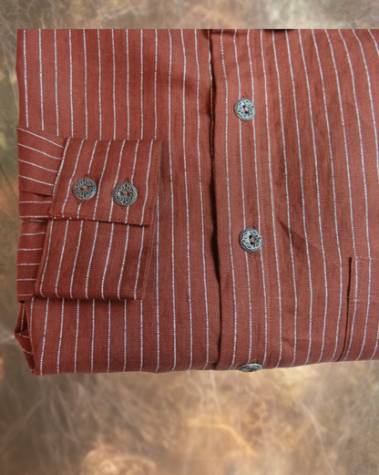 Brick with Ticking Stripe Men's Dakota Shirt 100% linen