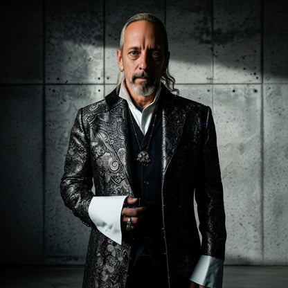 Men's Gunmetal Brocade Frock Coat