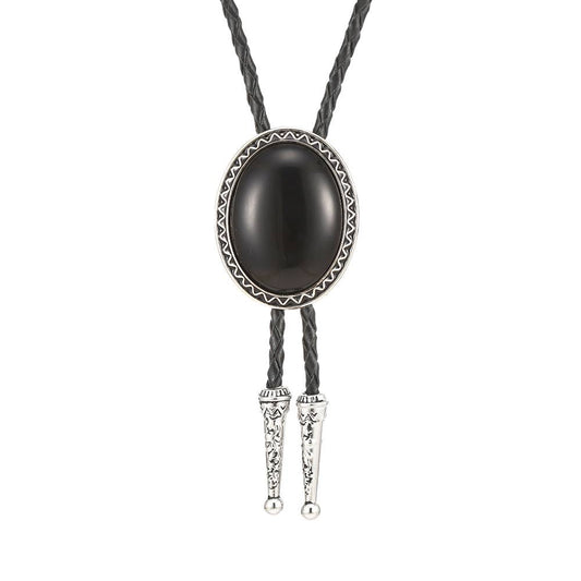 Cowboy Oval Onyx Bolo Tie
