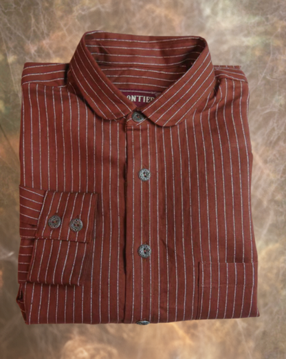 Brick with Ticking Stripe Men's Dakota Shirt 100% linen