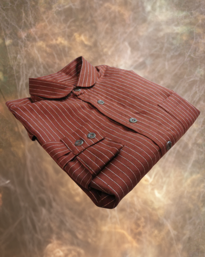 Brick with Ticking Stripe Men's Dakota Shirt 100% linen