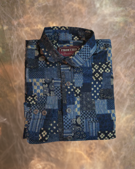 Blue and Tan Patchwork Men's Dakota Shirt