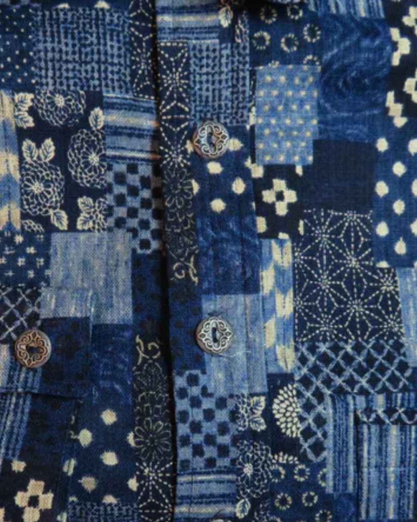 Blue and Tan Patchwork Men's Dakota Shirt