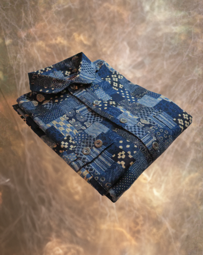 Blue and Tan Patchwork Men's Dakota Shirt