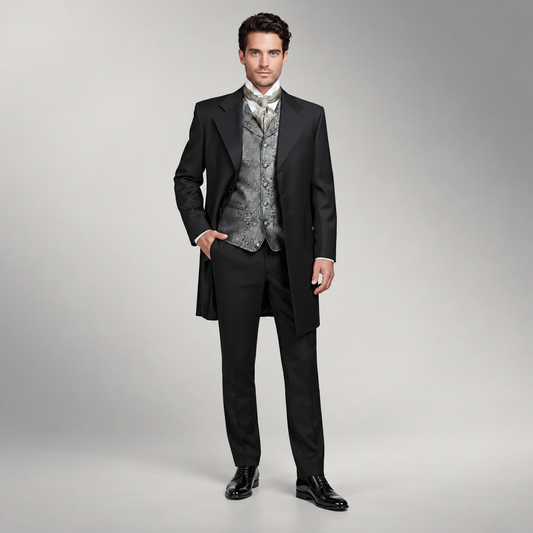 Men's Black Gabardine Wool Frock Coat