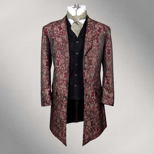 Men's Burgundy Brocade Frock Coat