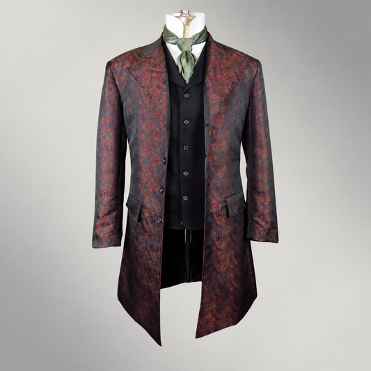 Men's Rust Brocade Frock Coat - Red, Blue, Green - RBG