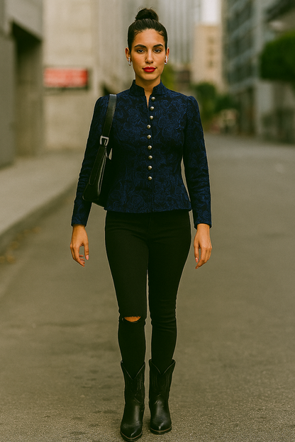 Women's Victoriana Jacket - Blue Brocade