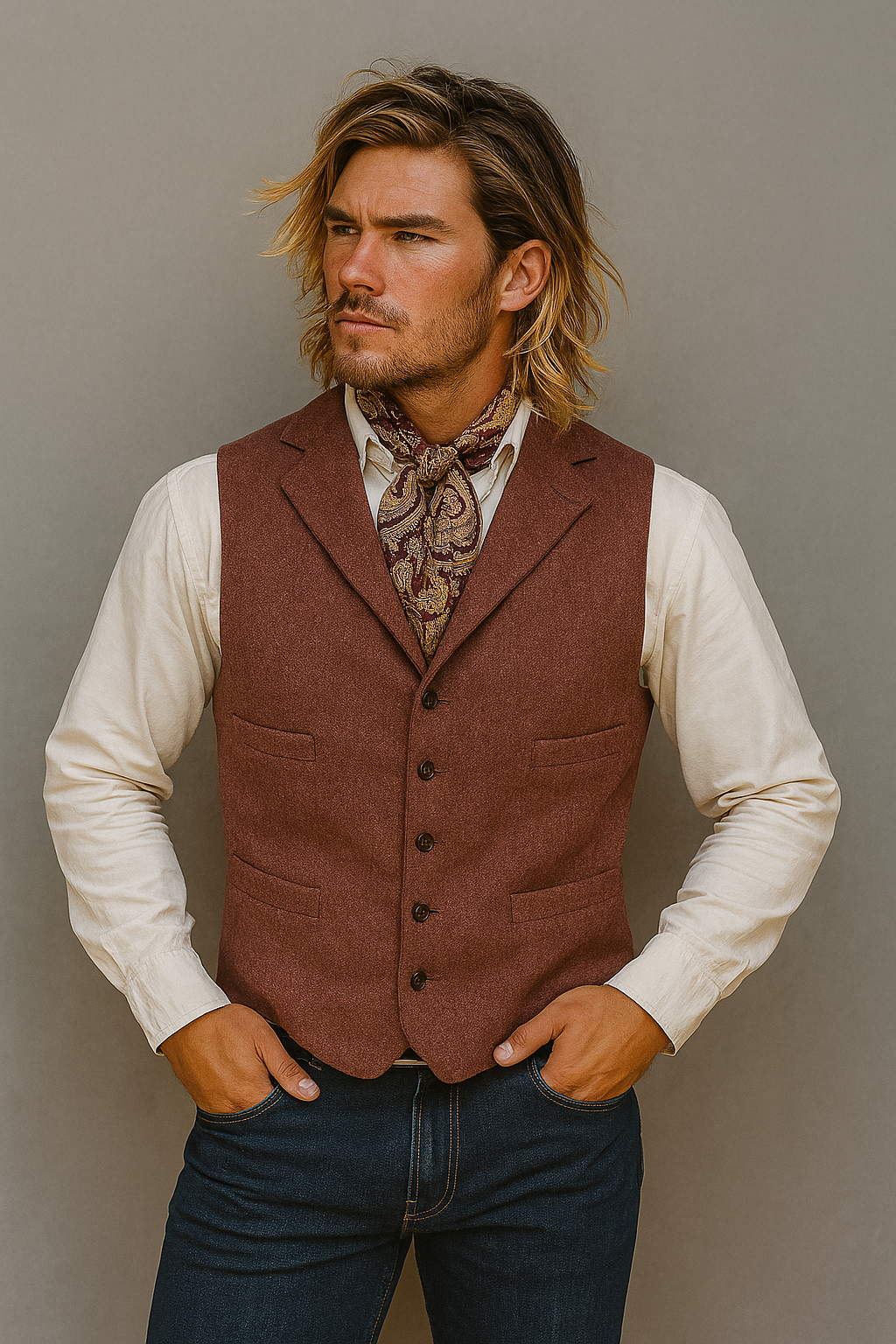 Men's Notch Vest - Light Burgundy Donegal
