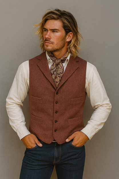 Men's Notch Vest - Light Burgundy Donegal