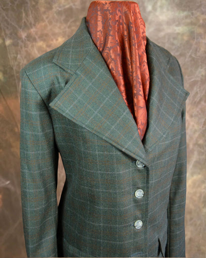 Women's Frock Coat - Dark Green with Tan and Copper Windowpane ofc56