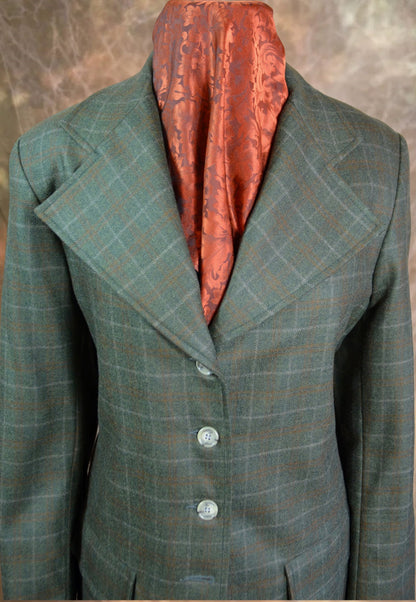Women's Frock Coat - Dark Green with Tan and Copper Windowpane ofc56