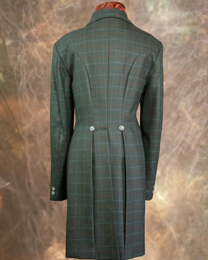 Women's Frock Coat - Dark Green with Tan and Copper Windowpane ofc56