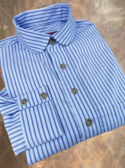 Blue on Blue Antique Stripe Men's Dakota Shirt