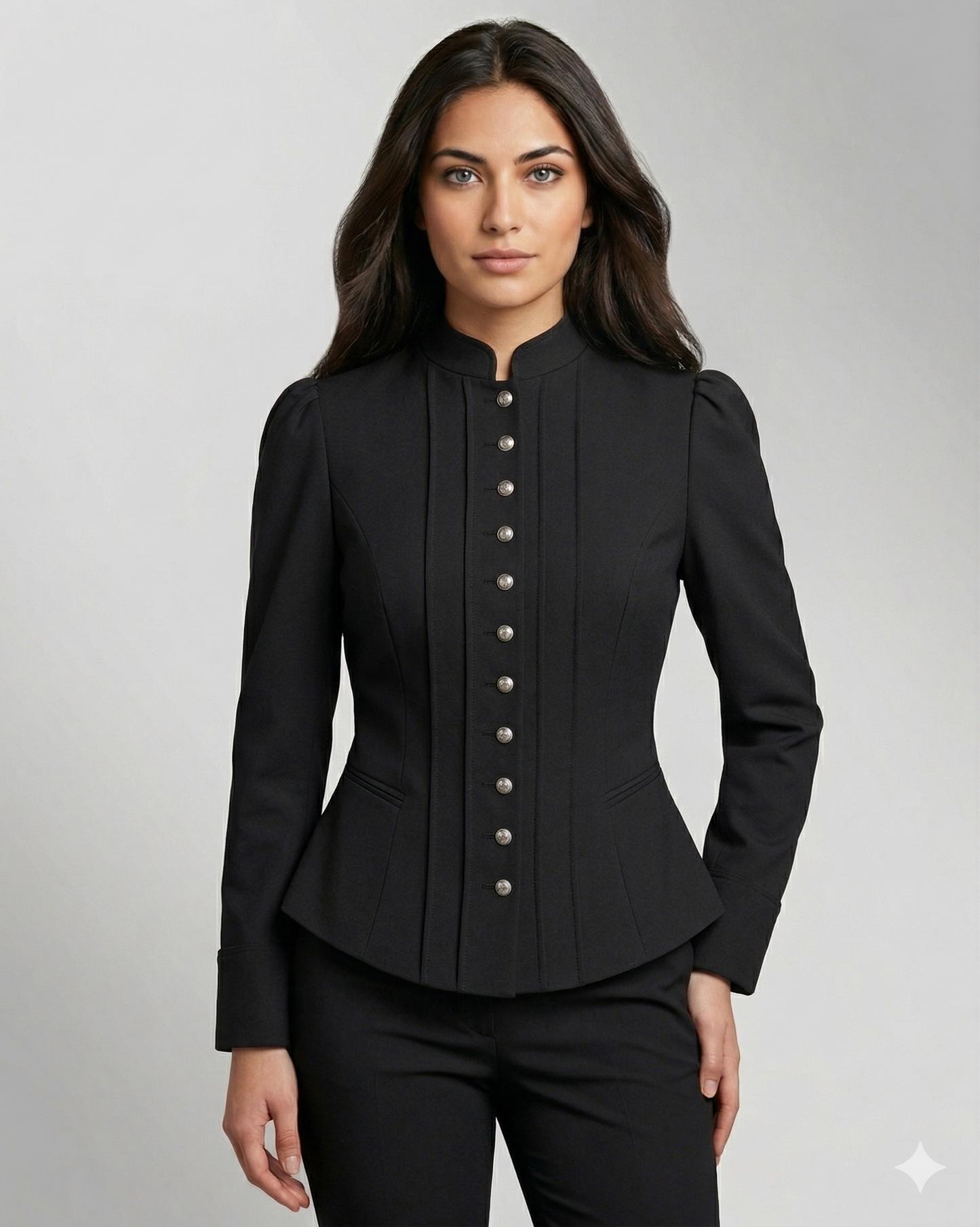 Women's Victoriana Peplum Coat – Midnight Black Gabardine
