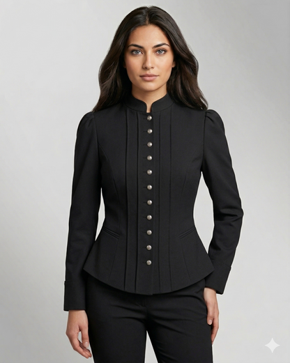 Women's Victoriana Peplum Coat – Midnight Black Gabardine