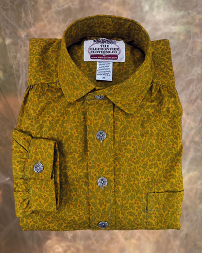 Honey Yellow Vine Calico Men's Victorian Shirt