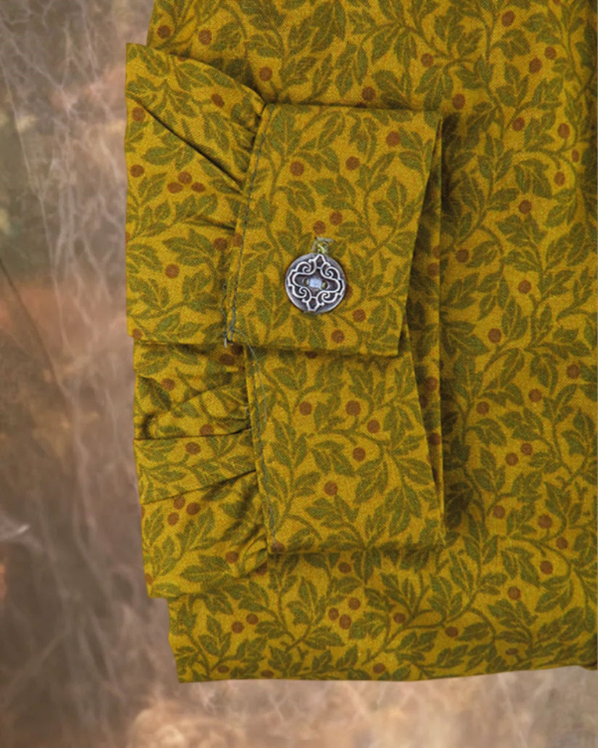 Honey Yellow Vine Calico Men's Victorian Shirt