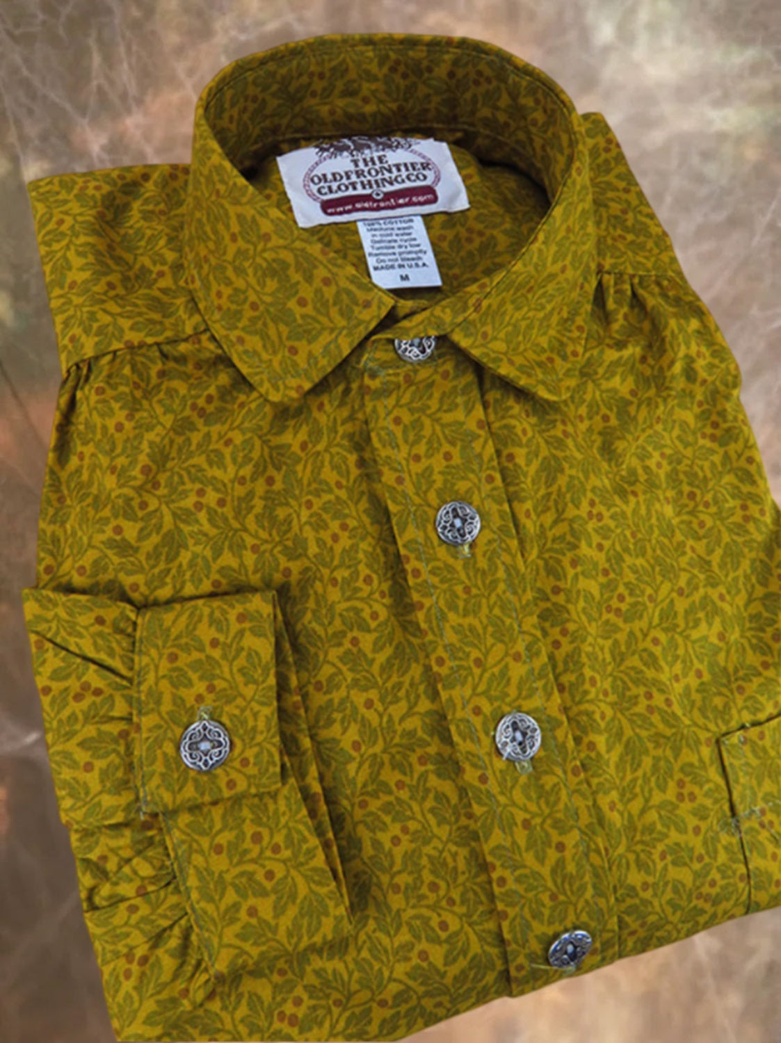 Honey Yellow Vine Calico Men's Victorian Shirt