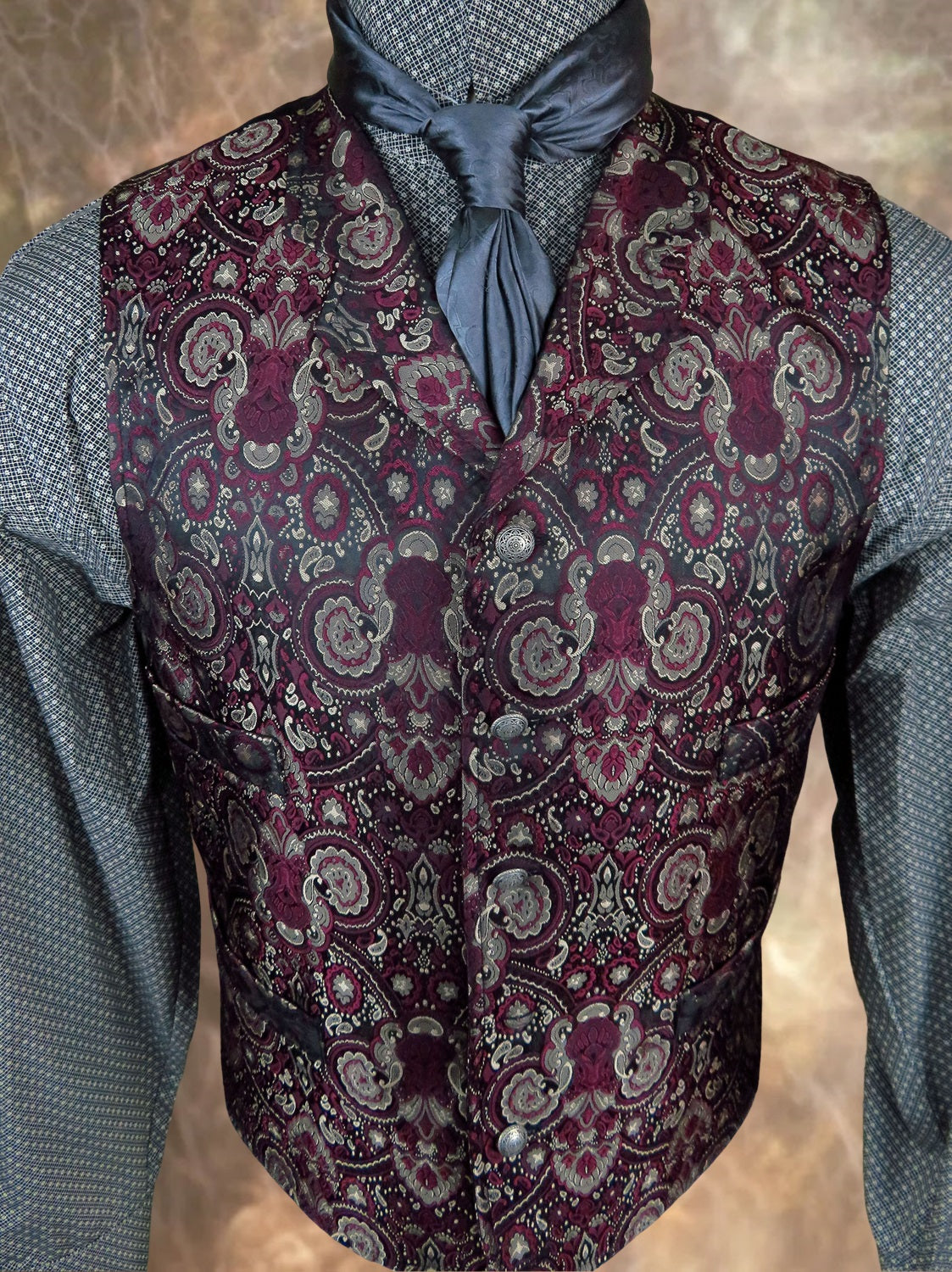 Men's Brocade Vest - Burgundy