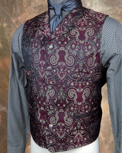 Men's Brocade Vest - Burgundy