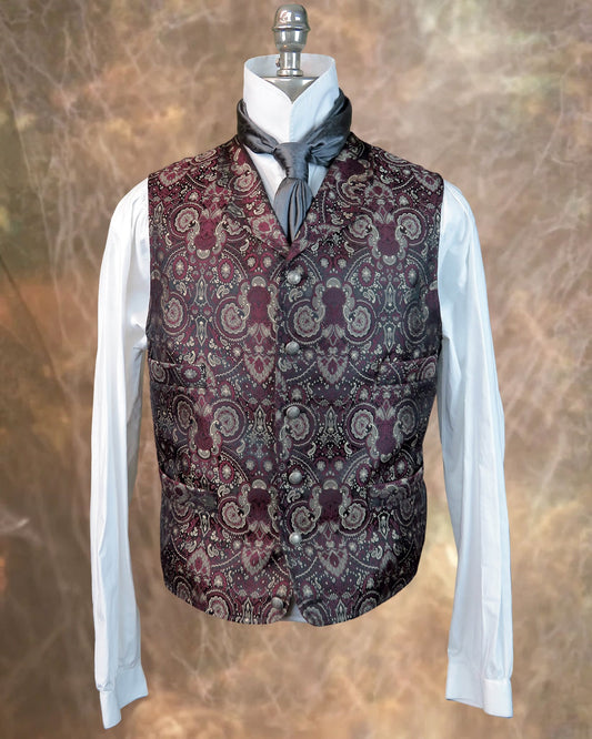 Men's Brocade Vest - Burgundy
