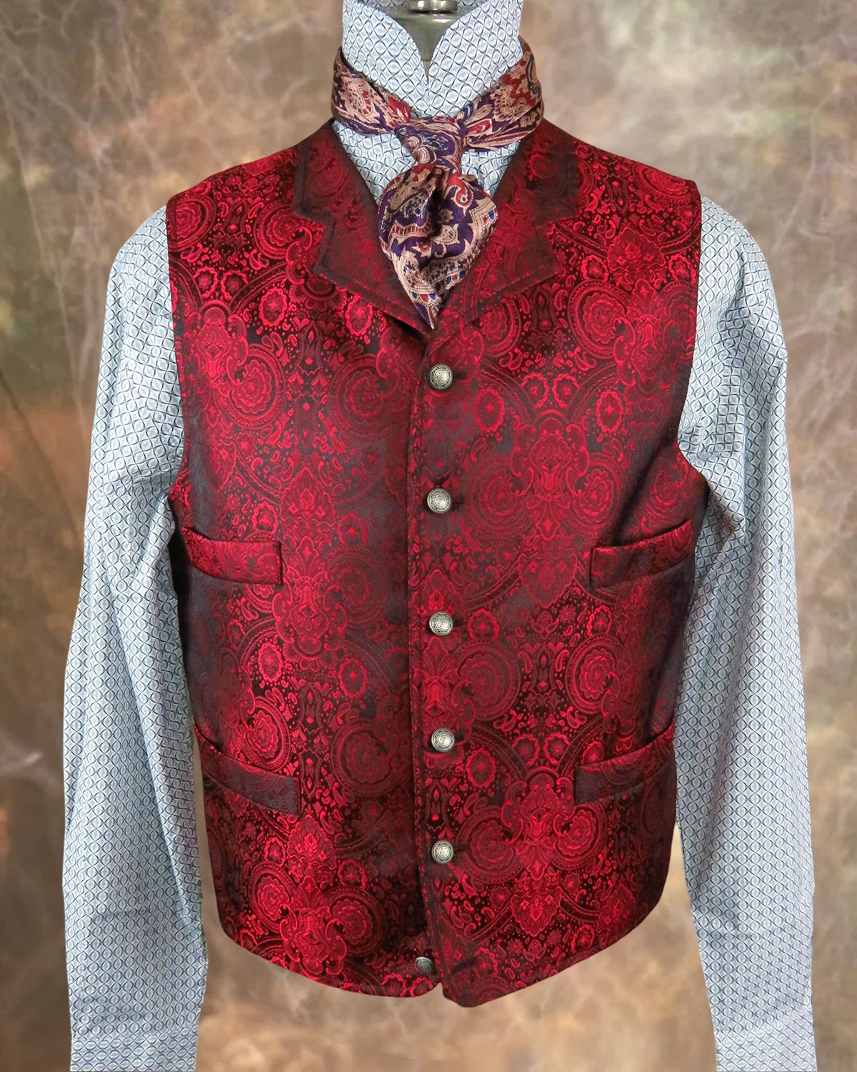 Men's Brocade Vest - Red Paisley