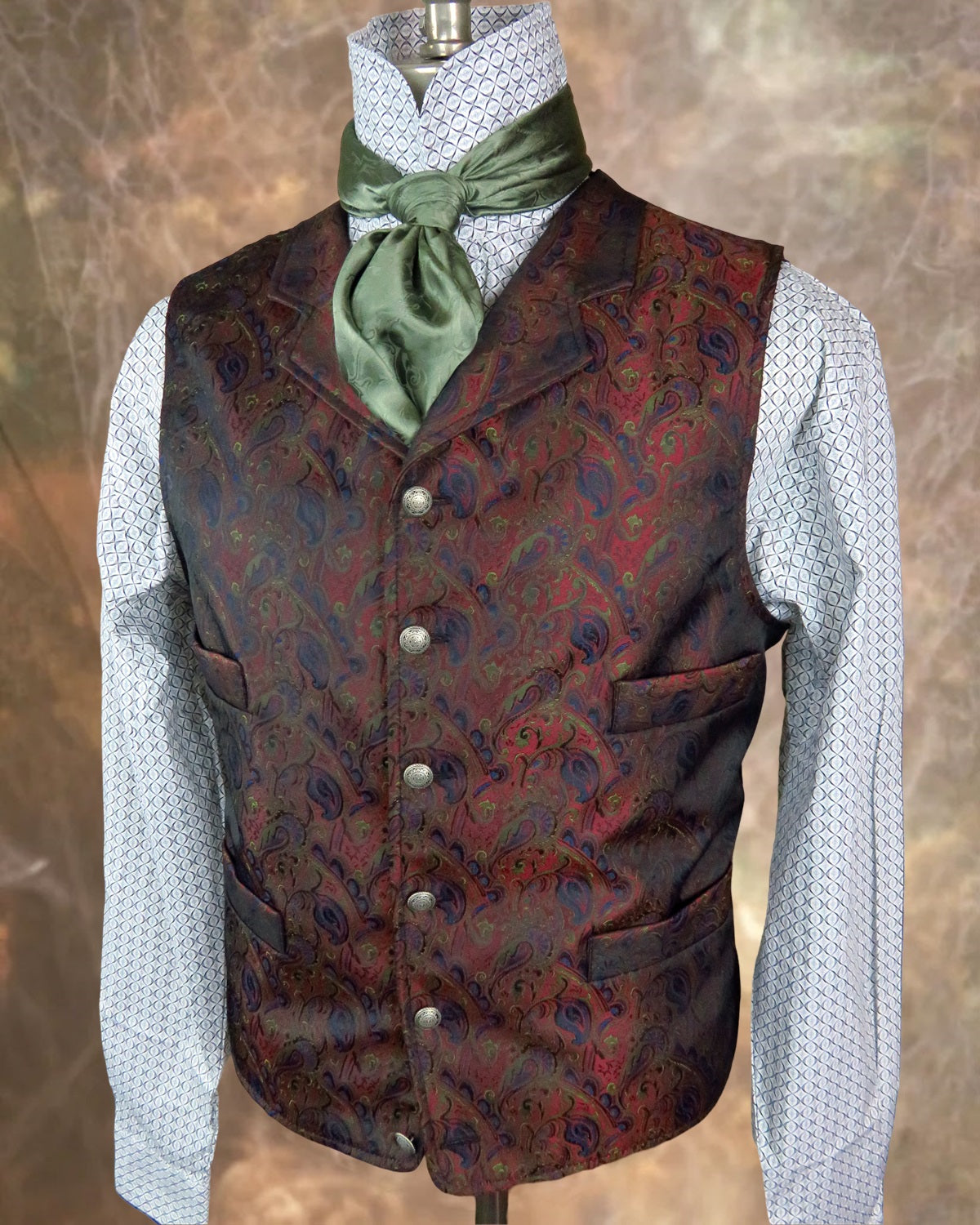 Men's Brocade Vest - Rust Blue Green - RBG