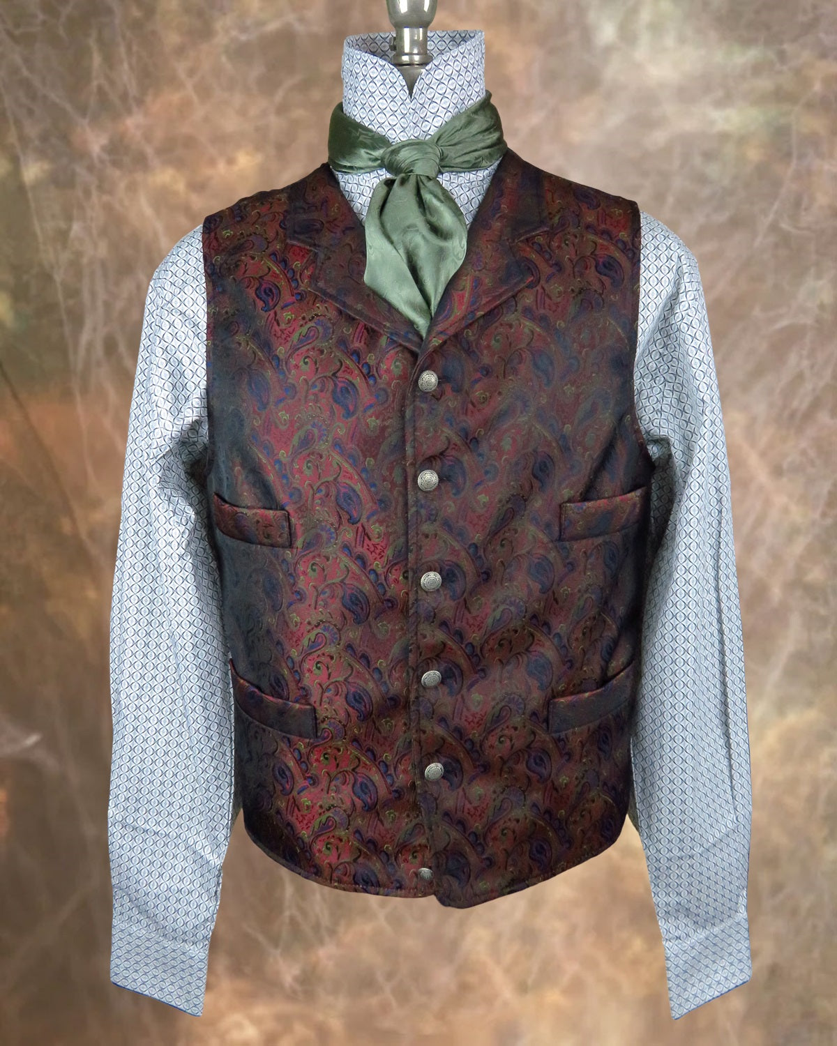 Men's Brocade Vest - Rust Blue Green - RBG