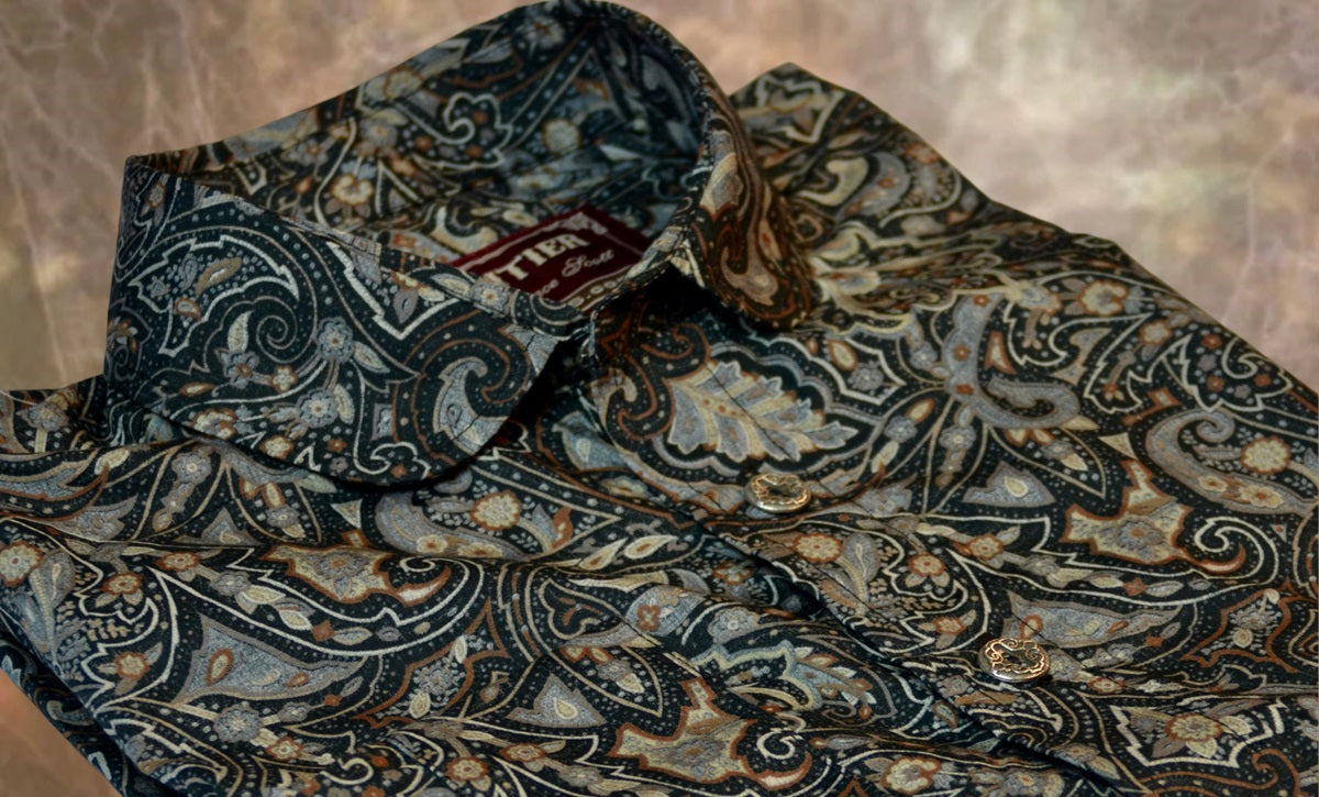 Midnight and Rust Floral Paisley Men's Dakota Shirt