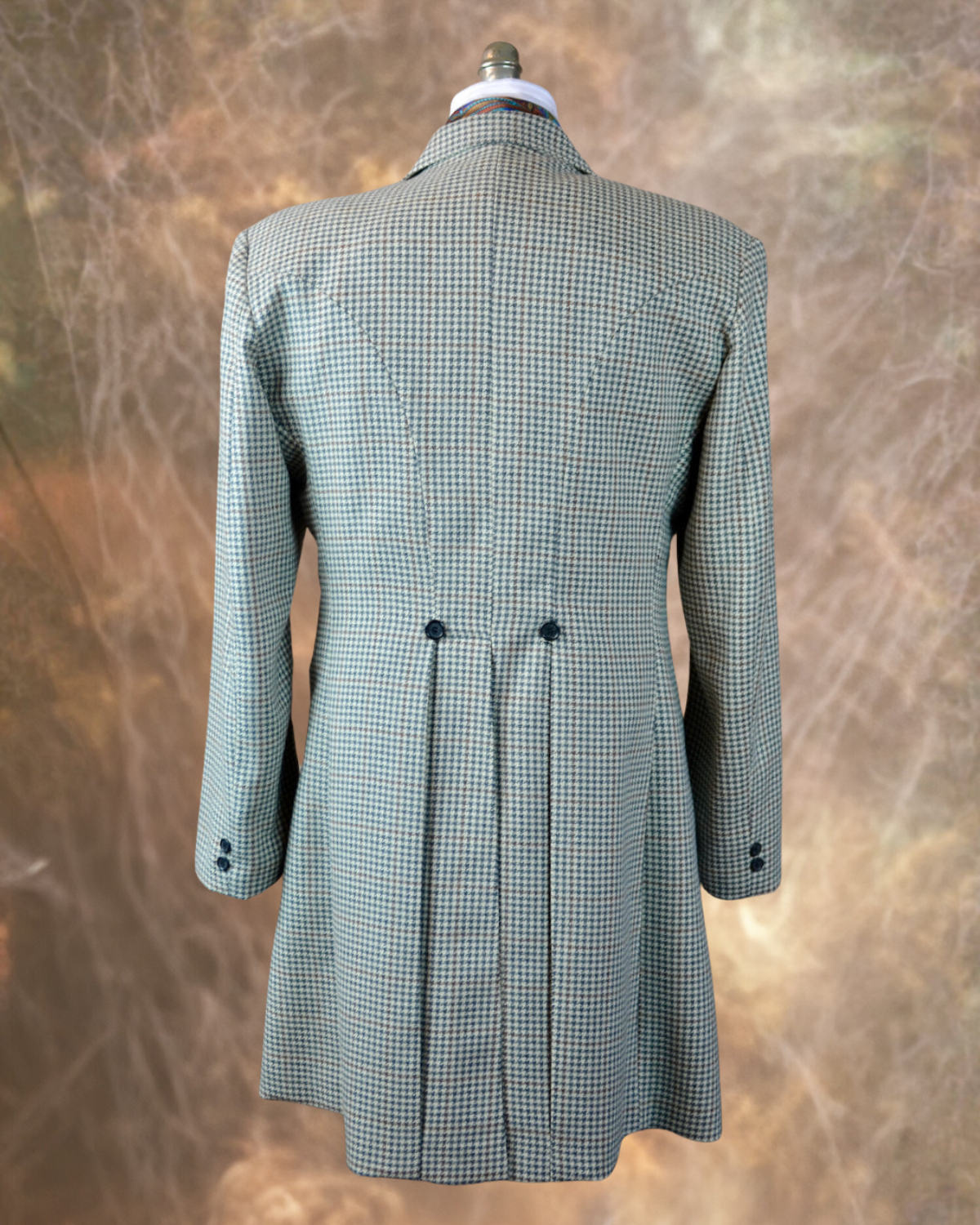 Men's Frock Coat - Grey and White Houndstooth with Rust Windowpane