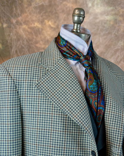 Men's Frock Coat - Grey and White Houndstooth with Rust Windowpane