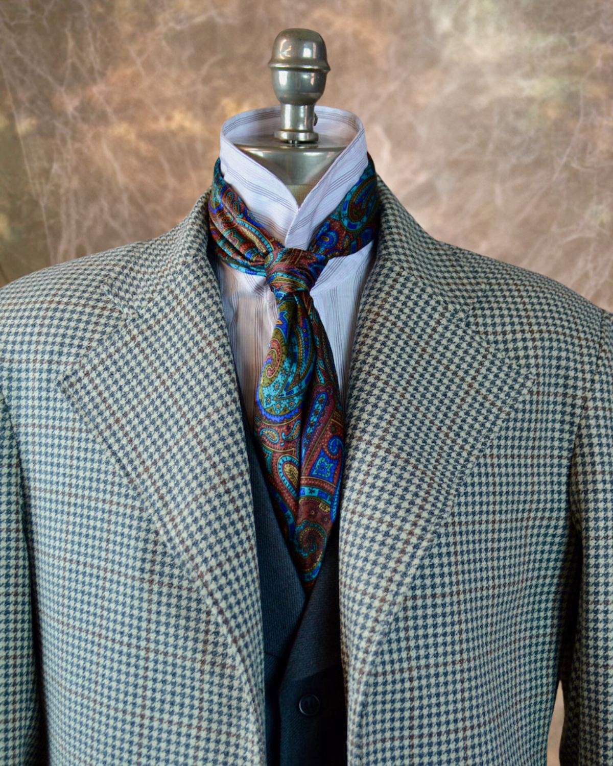 Men's Frock Coat - Grey and White Houndstooth with Rust Windowpane