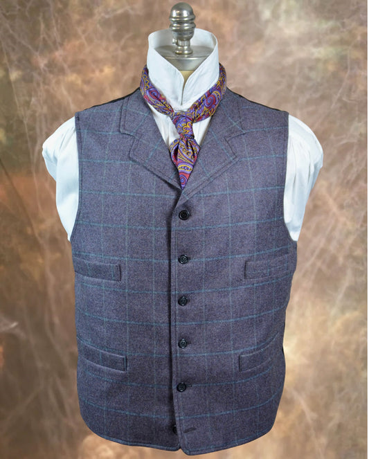 Men's Notch Vest - Purple with Teal Windowpane f126