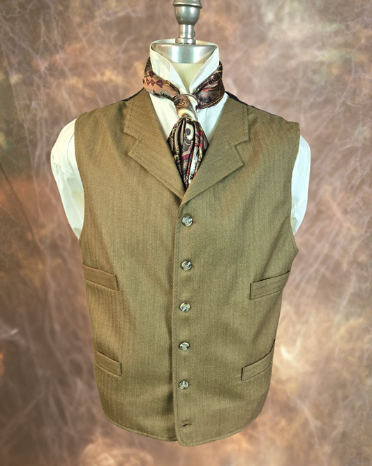 Men's Notch Vest - Light Tan Cashmere Wool Blend Herringbone 694
