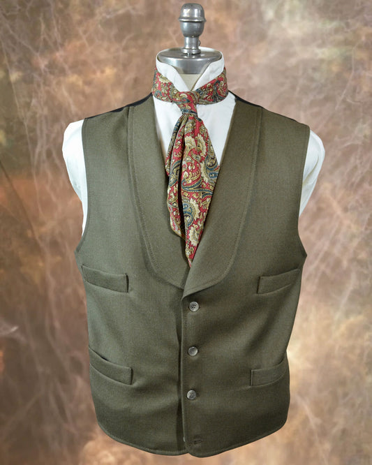 Men's Shawl Vest - Olive Green 619
