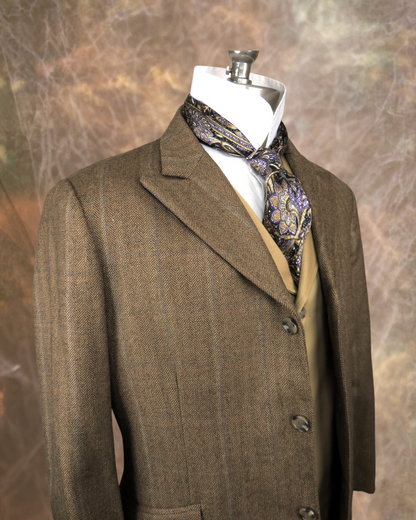 Men's Town Coat - Dark Tan Herringbone with Blue Accent