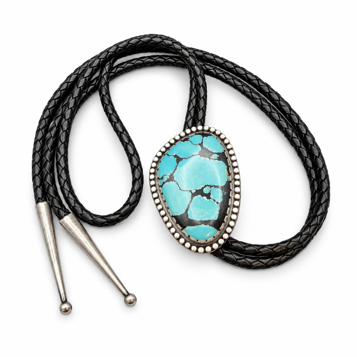 NOMAD Sterling Silver Spiderweb Turquoise Bolo Tie