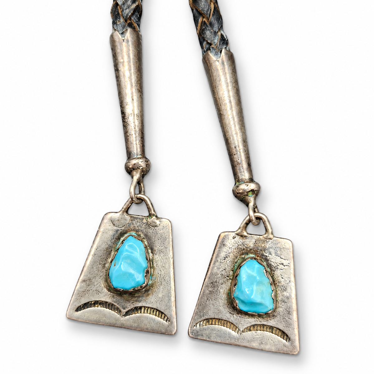 Vintage Turquoise Cluster Sterling Silver Bolo Tie