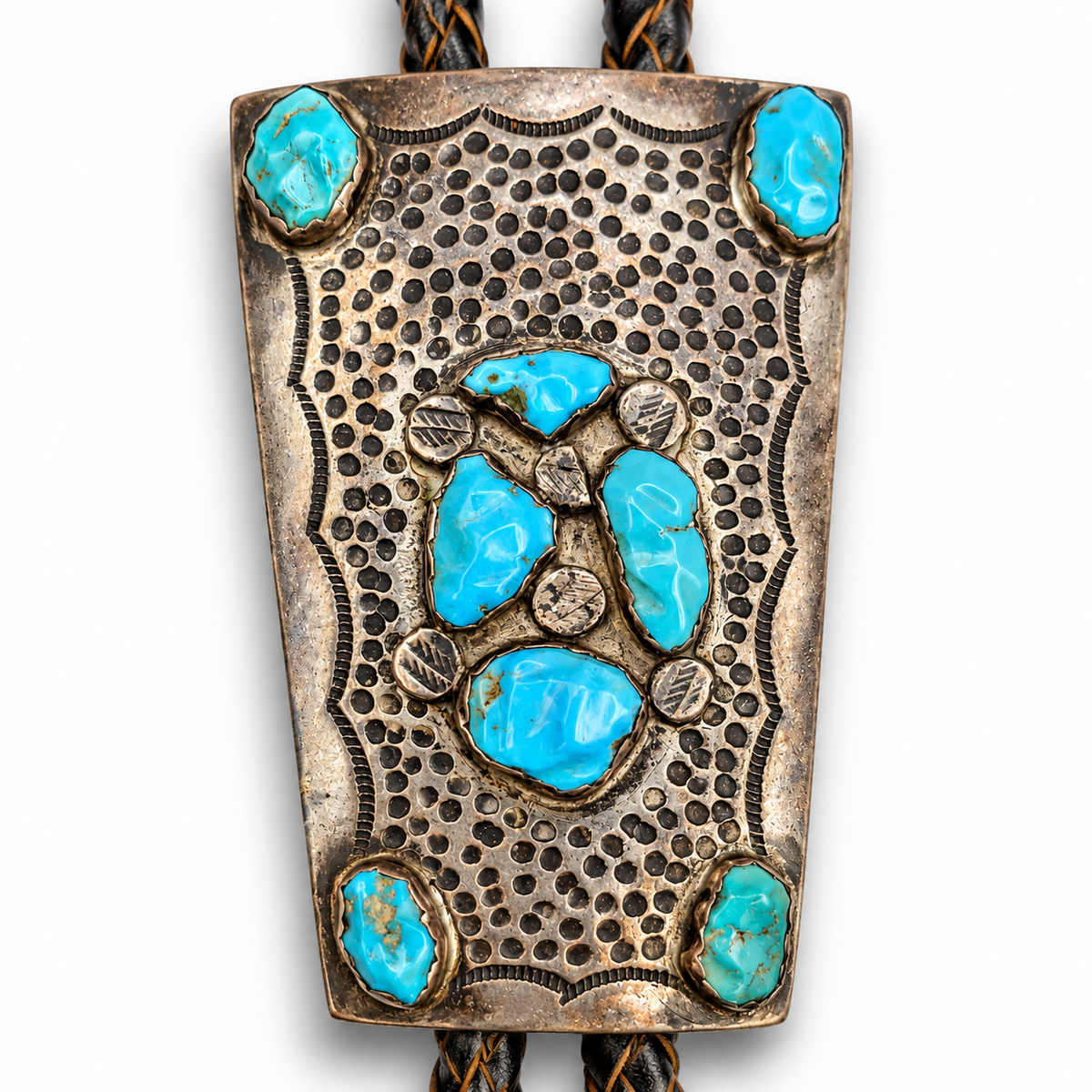 Vintage Turquoise Cluster Sterling Silver Bolo Tie
