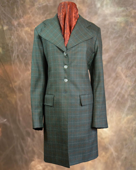 Women's Frock Coat - Dark Green with Tan and Copper Windowpane ofc56