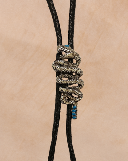 Bolo Tie Western Rattler Snake Turquoise Stone Accent
