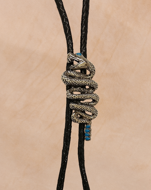 Bolo Tie Western Rattler Snake Turquoise Stone Accent