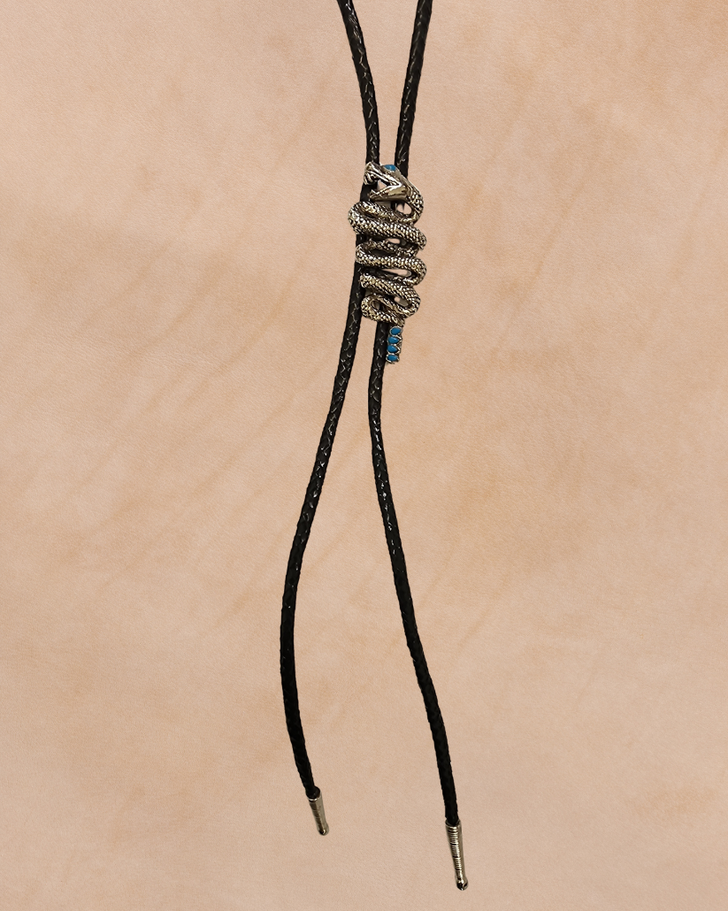 Bolo Tie Western Rattler Snake Turquoise Stone Accent