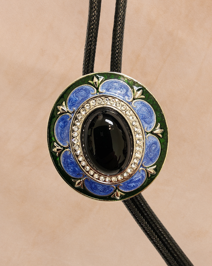 Bolo Tie Western Black Stone Center