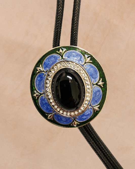 Bolo Tie Western Black Stone Center