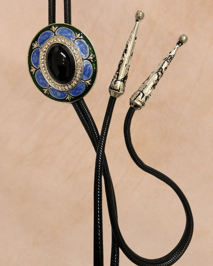 Bolo Tie Western Black Stone Center