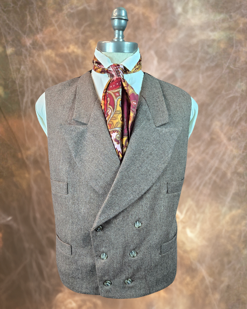 Men's Double Breasted Vest - Dark Tan Herringbone